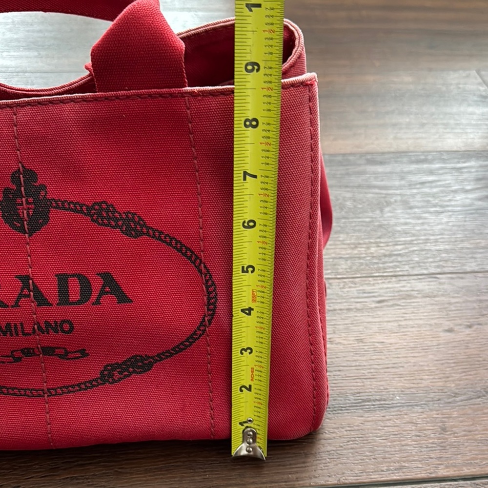 Prada Canapa Pre Owned Red Tote Canvas Bag Logo and Structured Design.Code 194/A - Picture 15 of 17